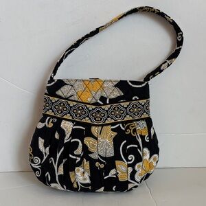Vera Bradley small Hannah hand bag in Yellow Bird pattern black and yellow